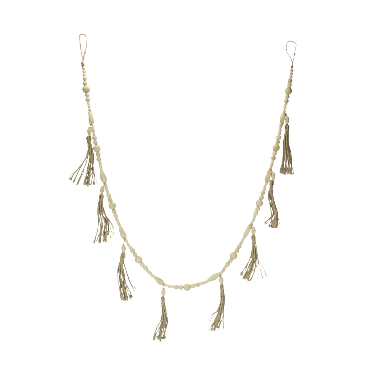 Bohemian Style Wooden Bead and Jute Rope Tassel Hanging Garland Boho